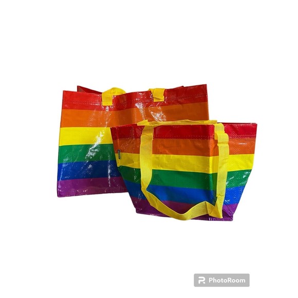 Ikea Bag Fraka 1 Large  + 1 Small Rainbow Reusable LGBTQ+ Pride NEW Set of 2 - Picture 1 of 5